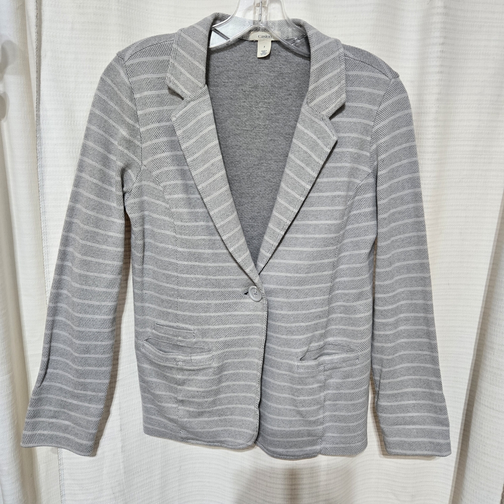Caslon Gray and White Striped Blazer